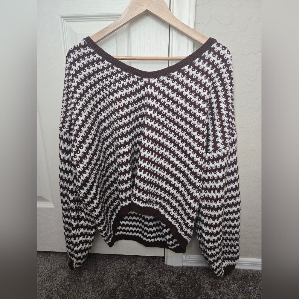 Brown and white knit top